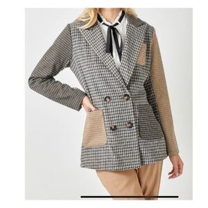 Mystree Nellie Mixed Plaid Double Breasted Blazer. Size L. NWOT.